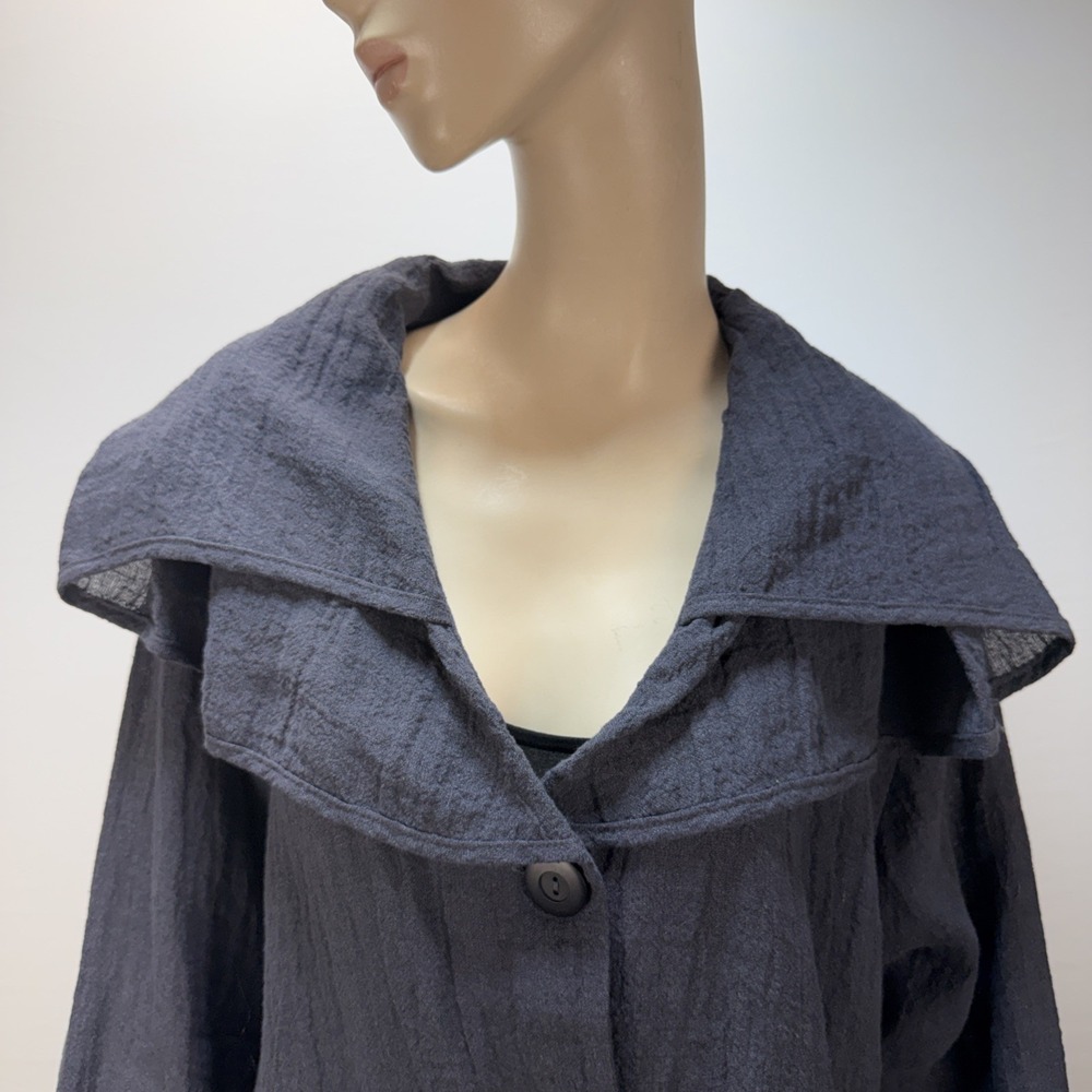 Transparente Oversized Collar Jacket One Size Charcoal Gray Linen Lagenlook - Picture 2 of 8